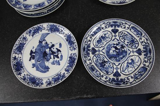 Nine Chinese blue and white plates, late 19th century, 24.5 - 25.5cm